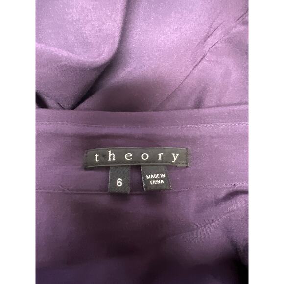 Theory Failly Rove Pleated Drop Waist Long Sleeve Purple Button Shirt Dress Sz 6 - Picture 4 of 8